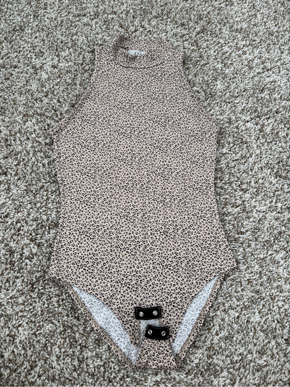 Beige and Black Leopard Mock Neck Bodysuit